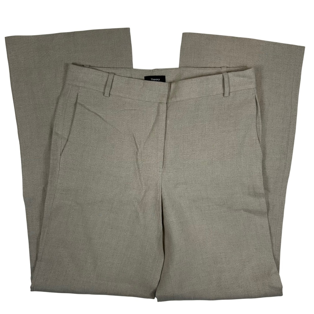 Theory Piazza Wide Leg Linen Pants Light Wheat Beige 10203217 Womens Size 6 NEW